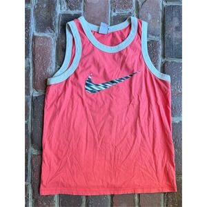 Nike Vintage Men's Orange Tank Top M Large center Swoosh‎ Logo ribbed neck arms